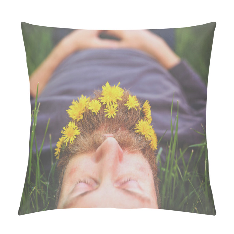 Personality  A Sleeping Hipster Lying In Tall Grass With Dandelions In His Ep Pillow Covers