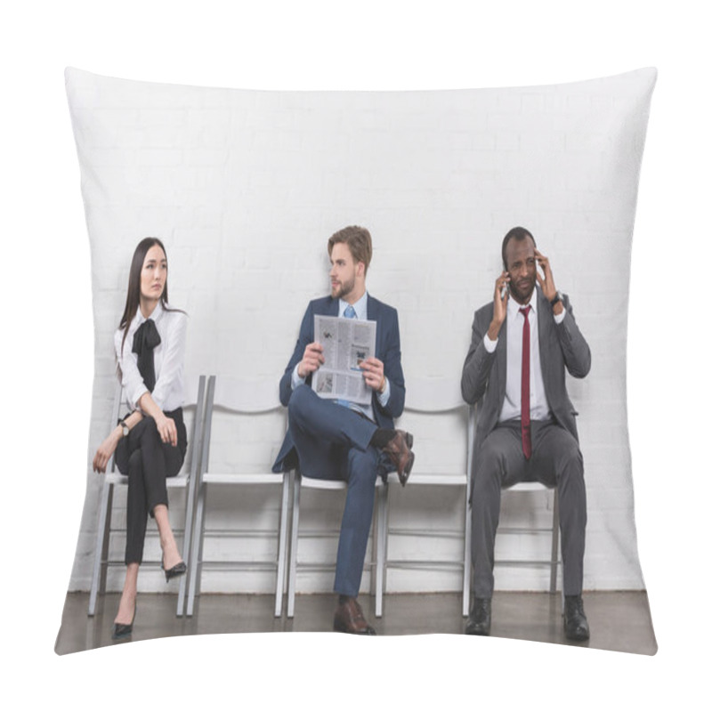 Personality  Multicultural Business People Waiting For Job Interview Pillow Covers