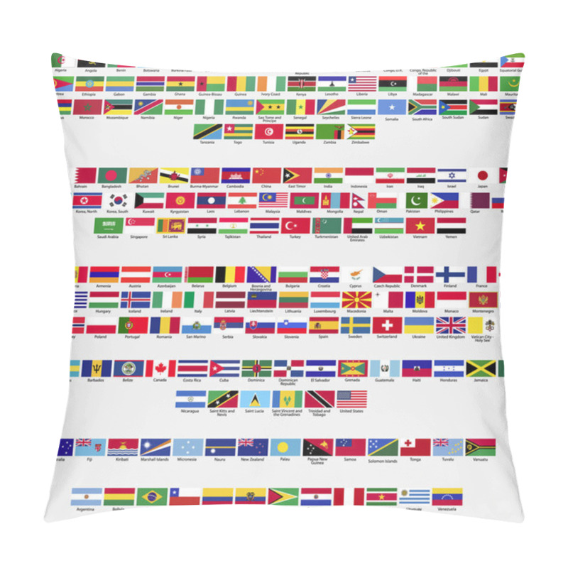 Personality  Flags Of The World, All Sovereign States Recognized By UN, Collection, Listed Alphabetically By Continents, Eps 10 Pillow Covers