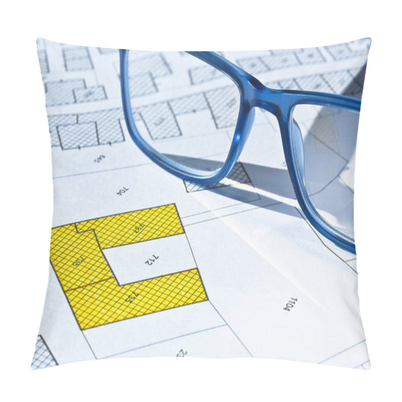 Personality  Imaginary Cadastral Map With Buildings, Land Parcel And Vacant Plot - Land And Property Registry And Real Estate Property Concept Illustration Pillow Covers