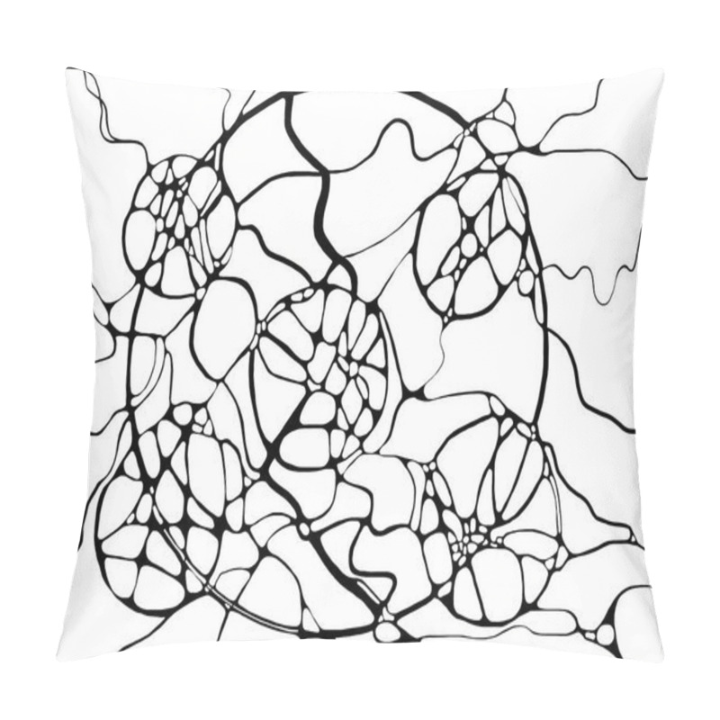 Personality  Abstract Neurographic Drawing. Neuro Art Graphic Concept Pencil Painting Bubble And Circles. Picture Drawn With Black Pen. Mental Health, A Modern Method Of Art Therapy. Neuroart. Neuro Modern Pillow Covers