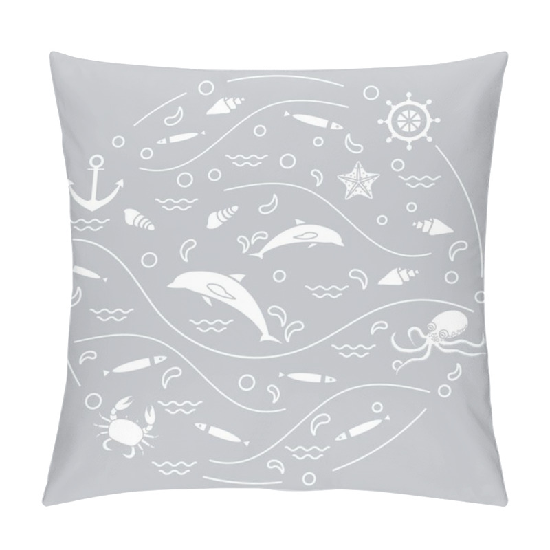 Personality  Cute Vector Illustration With Dolphins, Octopus, Fish, Anchor, H Pillow Covers