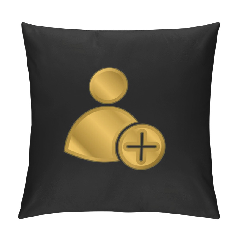 Personality  Add User Gold Plated Metalic Icon Or Logo Vector Pillow Covers