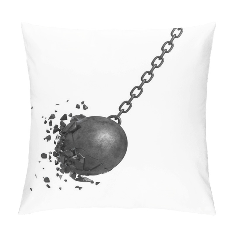 Personality  3d Rendering Of A Black Swinging Wrecking Ball Crashing Into A Wall On White Background. Pillow Covers