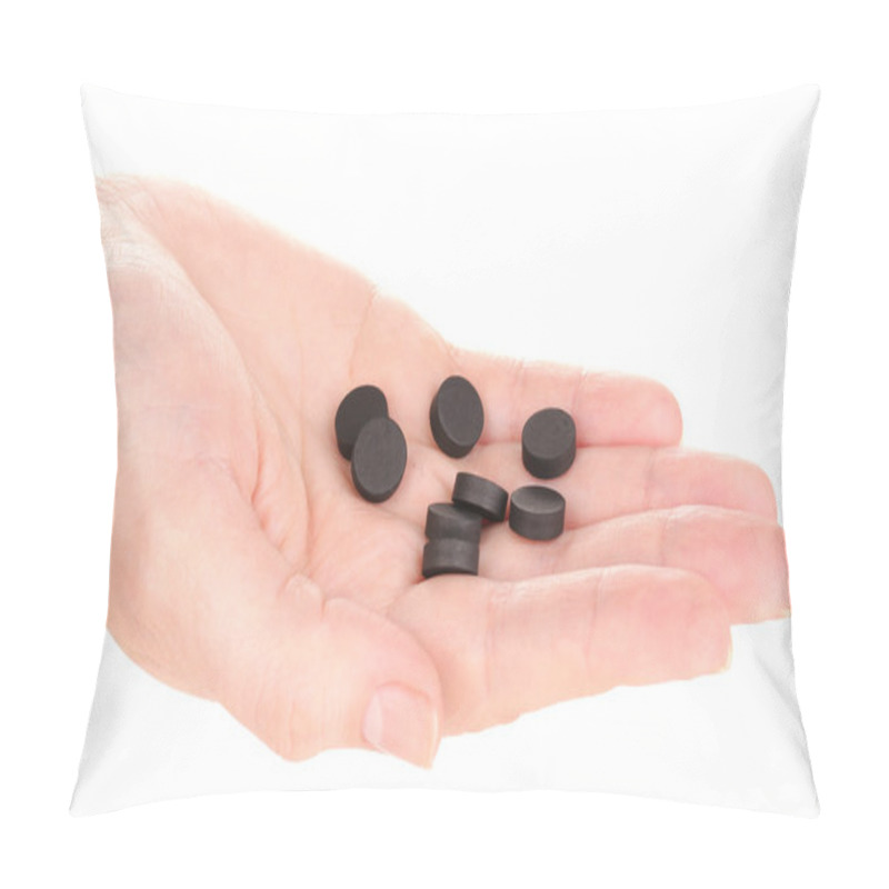 Personality  Activated Carbon In Hand Isolated On White Pillow Covers