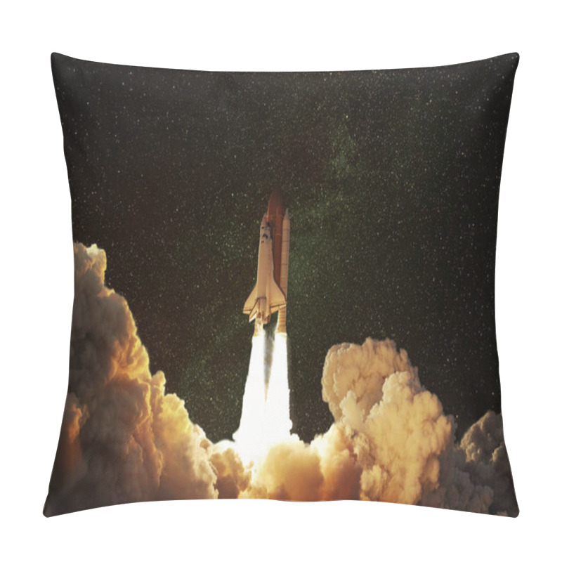 Personality  Space Rocket Takes Off Into Space. The Concept Of A Successful Journey On A Spaceship To Other Planets. Starry Sky With Shuttle Pillow Covers