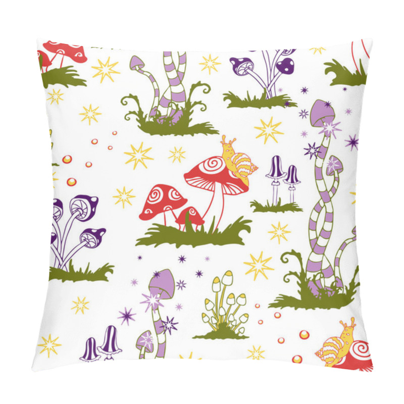 Personality  Seamless Vector Pattern With Colourful Mushrooms On White Background. Cute Simple Magic Forest Wallpaper Design. Fantasy Landscape Fashion Textile. Pillow Covers