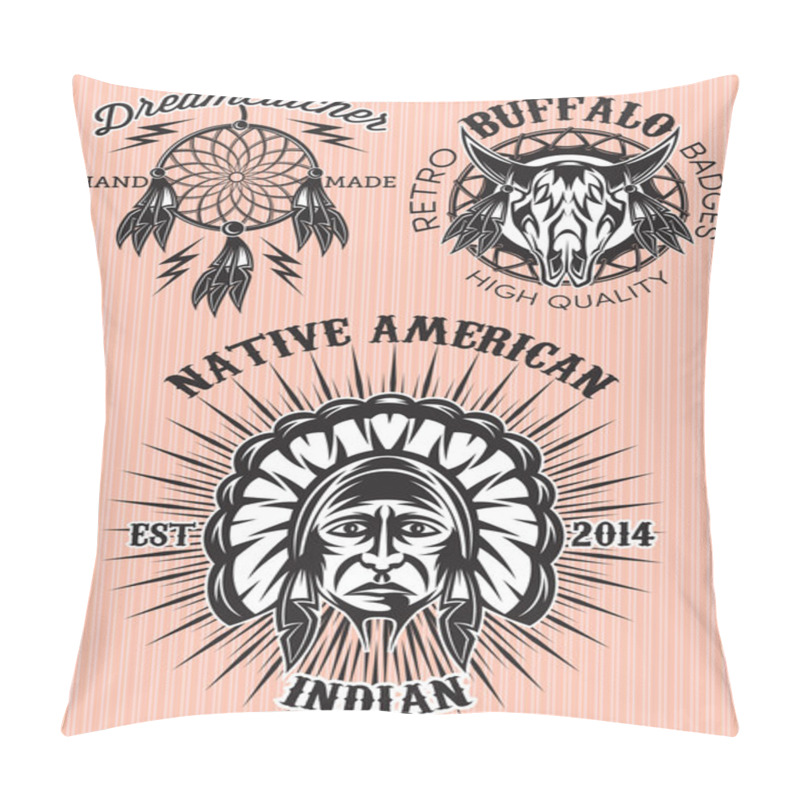 Personality  Vector Set Of Emblems On Theme Of Native American Pillow Covers