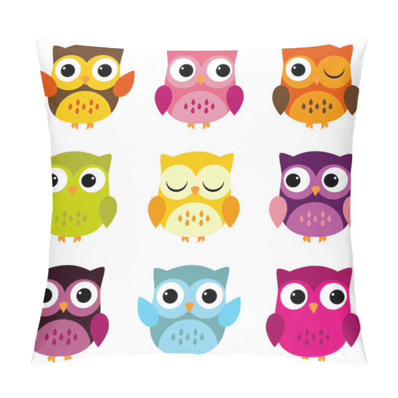 Personality  Cute Vector Collection Of Bright Owls Pillow Covers