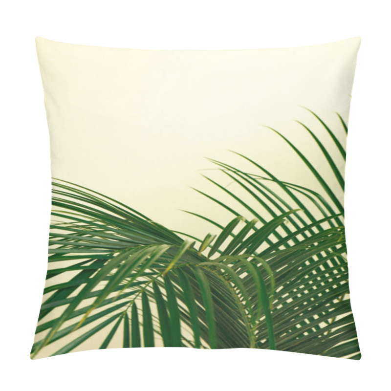 Personality  Tropical Leaves On Beige Background, Space For Text. Stylish Interior Element Pillow Covers