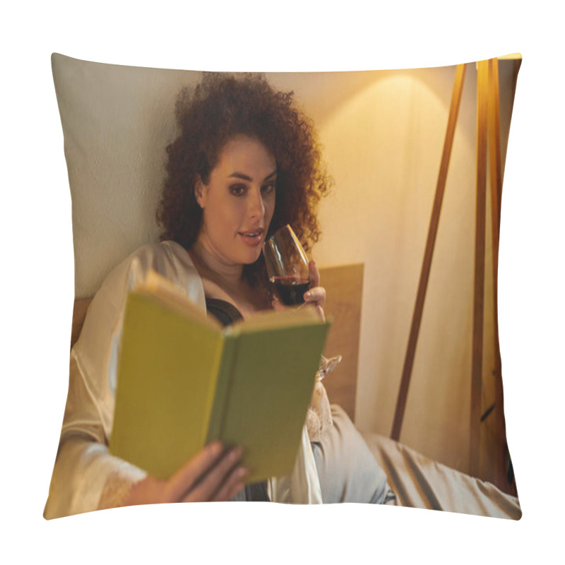 Personality  Relaxing In A Cozy Space, A Woman Reads A Book While Savoring A Glass Of Wine, Radiating Comfort. Pillow Covers