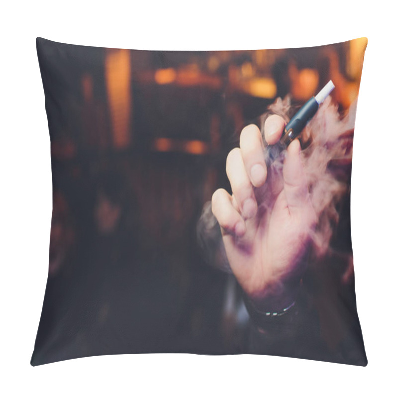 Personality  A Heat-not-burn Tobacco Product Technology.Man Holding In One Hand Smoking Module Before Smoking. Pillow Covers