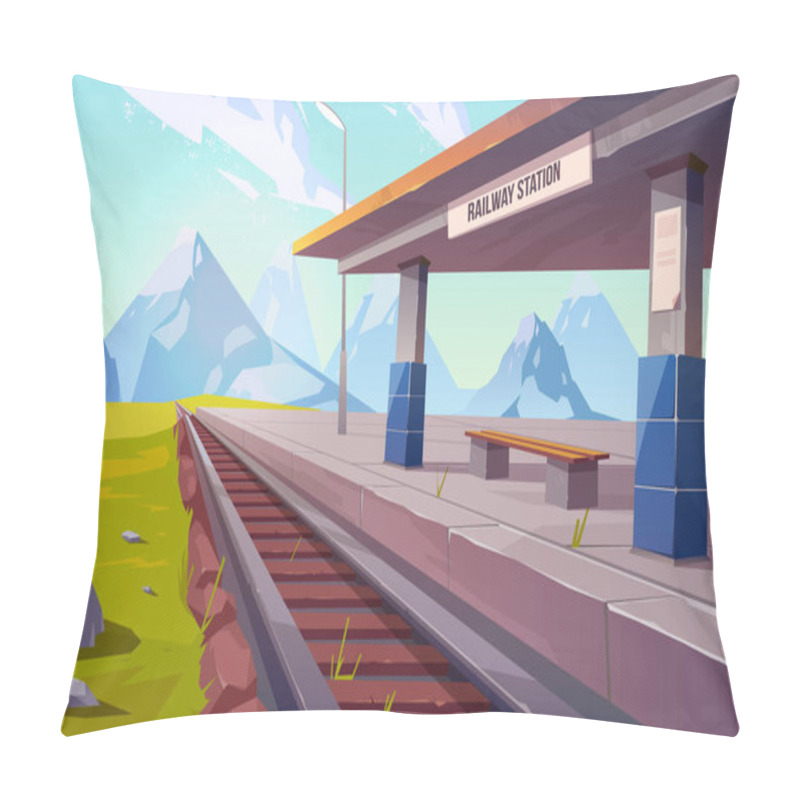 Personality  Railway Station Mountains Empty Railroad Platform Pillow Covers