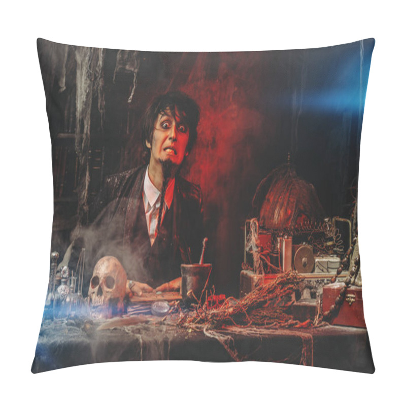 Personality  Portrait Of A Medieval Scientist Working In His Laboratory. Alchemist. Halloween. Pillow Covers