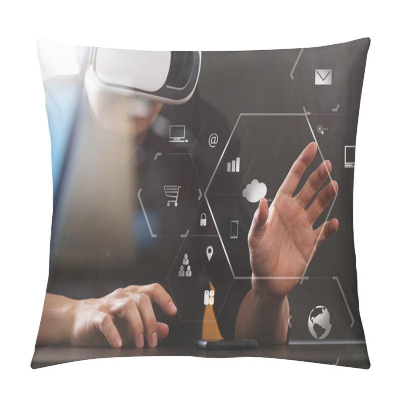 Personality  Businessman Wearing Virtual Reality Goggles In Modern Office Wit Pillow Covers