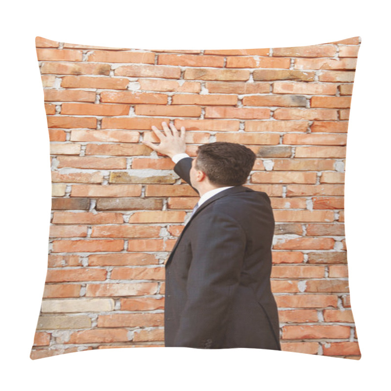 Personality  Businessman By Brick Wall Pillow Covers