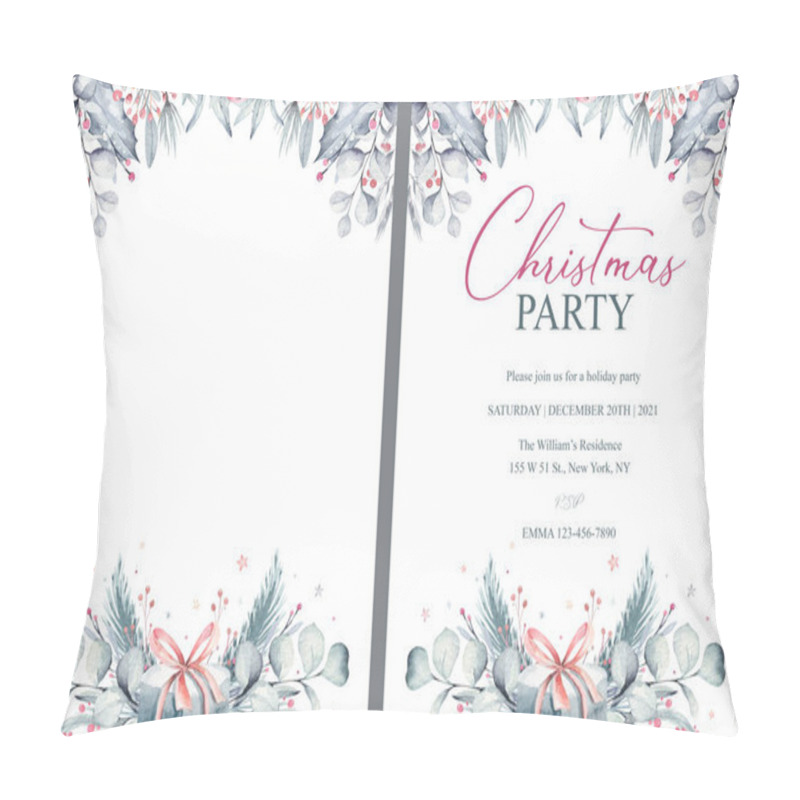 Personality  Watercolor Winter Background With Plants, Branches, Berries And Splashes. Christmas Pre-made Scene Pillow Covers