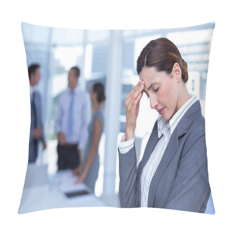 Personality  Worried Businesswoman With Head In One Hand Pillow Covers