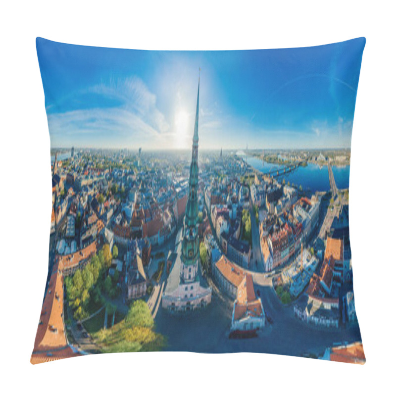 Personality  Old City Riga Big Peter Chirch Monument Drone 360 Vr View Pillow Covers