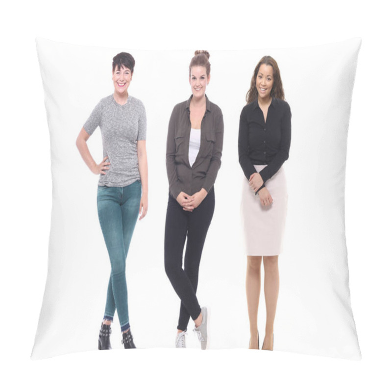 Personality  Interracial Women Is Posing On White Background Pillow Covers