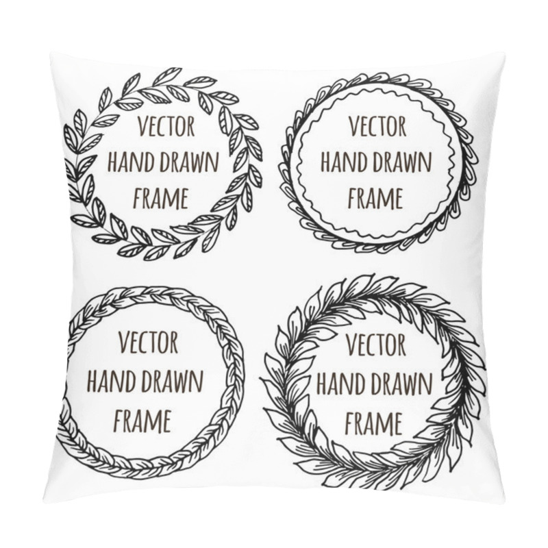 Personality  Hand Drawn Wreath Set Made In Vector. Leaves Garlands. Romantic Floral Design Elements. Pillow Covers