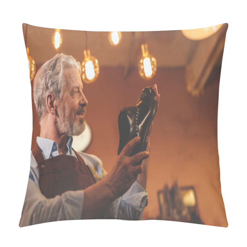 Personality  Smiling Elderly Man With A Shoe In The Workshop Pillow Covers