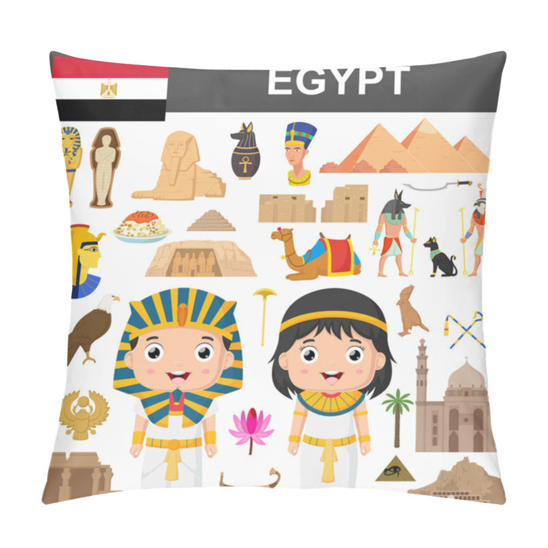 Personality  Vector Illustration Of Set Of Egypt Famous Landmarks Pillow Covers