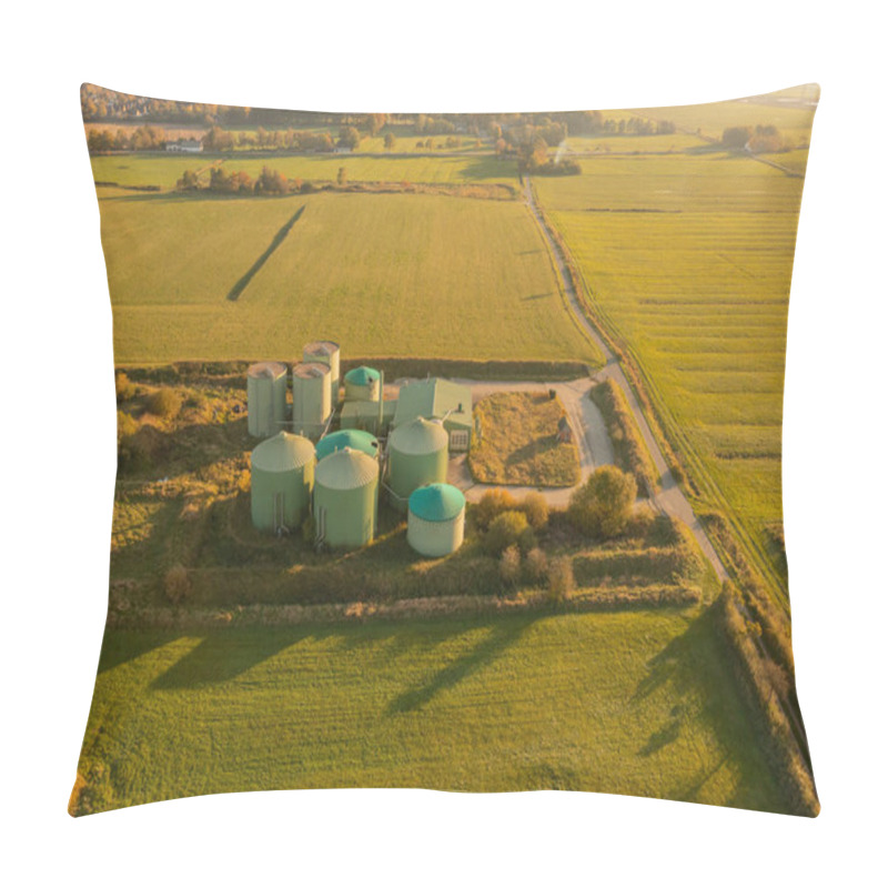 Personality  Decommissioning Of A Biogas Plant Taken From The Air Perspective With A Drone Pillow Covers