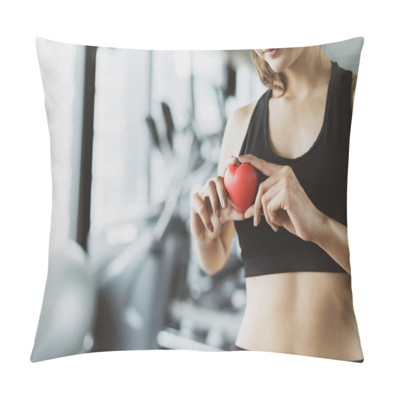 Personality  Healthcare Red Heart Sport Woman Workout Exercise At Gym Fitness Healthy Lifestyle With Copy Space The Left. Pillow Covers