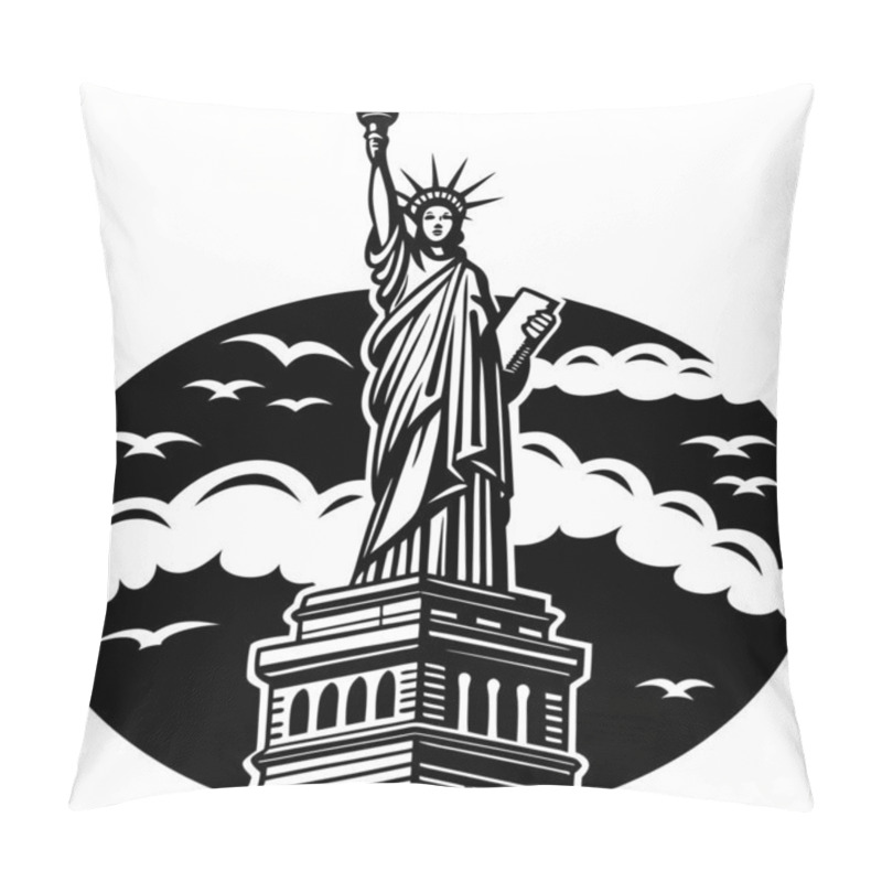 Personality  A Striking Silhouette Of The Statue Of Liberty, Symbolizing Freedom And Democracy. Perfect For Travel, Cultural, And Patriotic-themed Design Projects. Pillow Covers