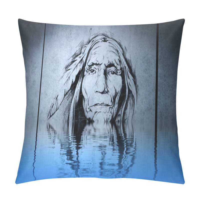 Personality  Indian Chief's Head On Blue Wall Reflections In The Water Pillow Covers