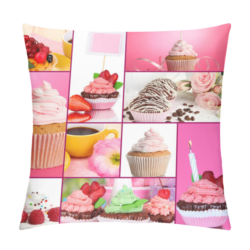 Personality  Collage Of Different Tasty Cupcakes Pillow Covers