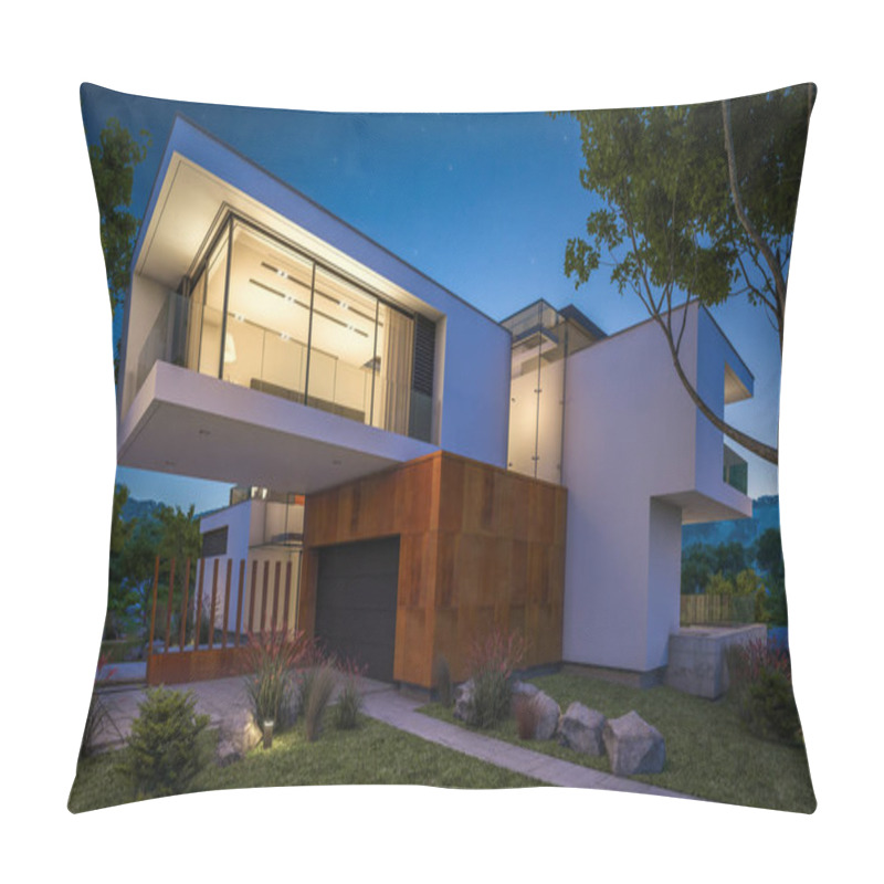 Personality  3d Rendering Of Modern House By The River At Night Pillow Covers