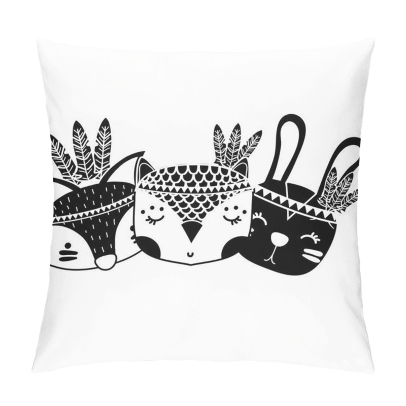 Personality  Silhouette Cute Animals Head Friends With Feathers Vector Illustration Pillow Covers