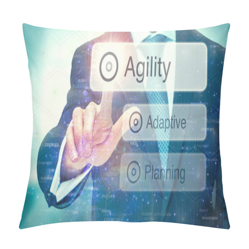 Personality  A Businessman Selecting A Button On A Futuristic Display With A  Pillow Covers