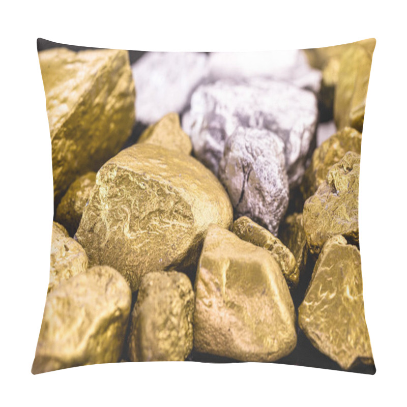 Personality  Nuggets Of Gold And Silver Piled Up, Precious Stones Used In The Industry And Jewelry. Concept Of Elux And Wealth. Pillow Covers