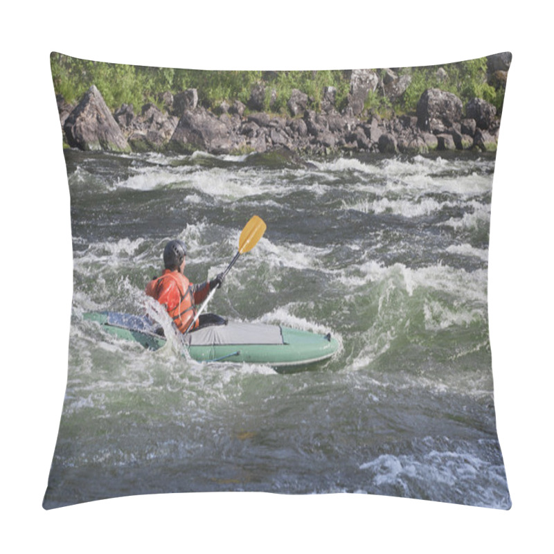 Personality  Kayaker In Whitewater Pillow Covers