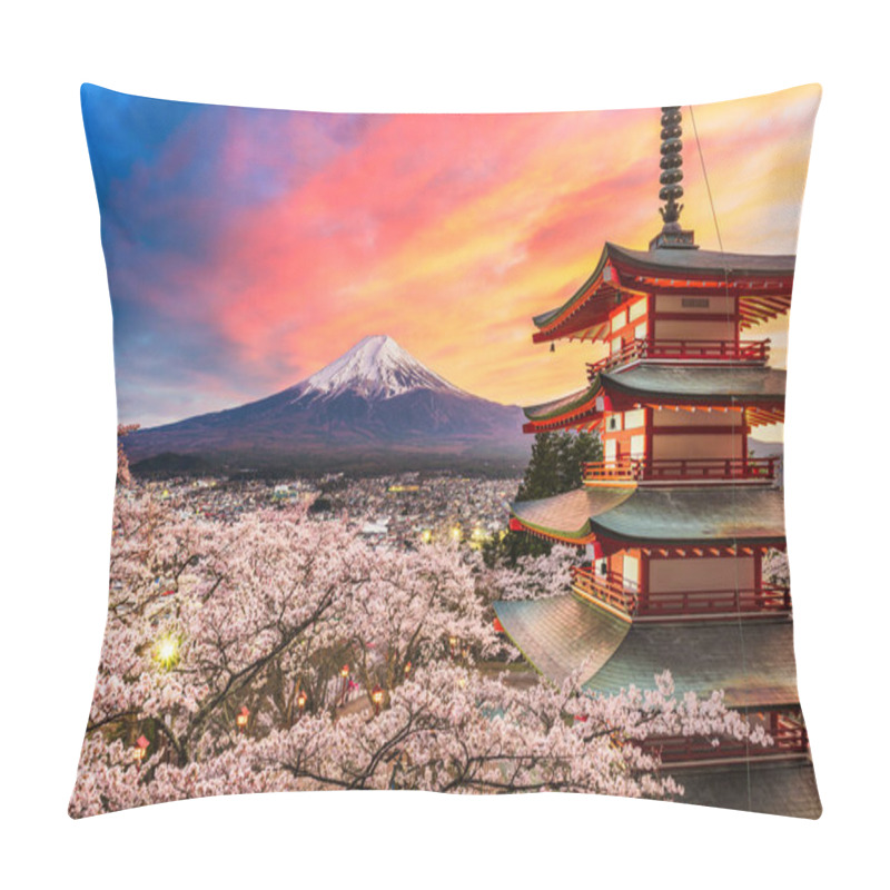 Personality  Fujiyoshida, Japan At Chureito Pagoda And Mt. Fuji In The Spring Pillow Covers