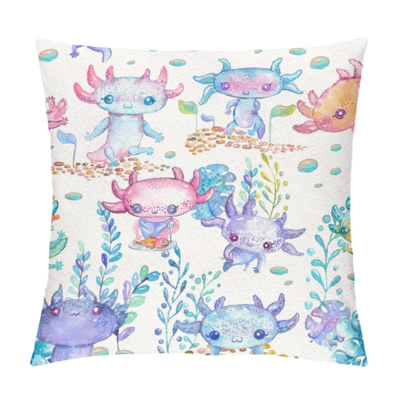 Personality  Watercolor Cute Axolotl Characters For Kid's Design Of Different Products Like:children Party Invitations, Craft Projects, Paper Products, Different Kind Of Decorations, Printable, Greetings Cards, Posters, Stationery, Scrapbooking, Stickers, T-shirt Pillow Covers