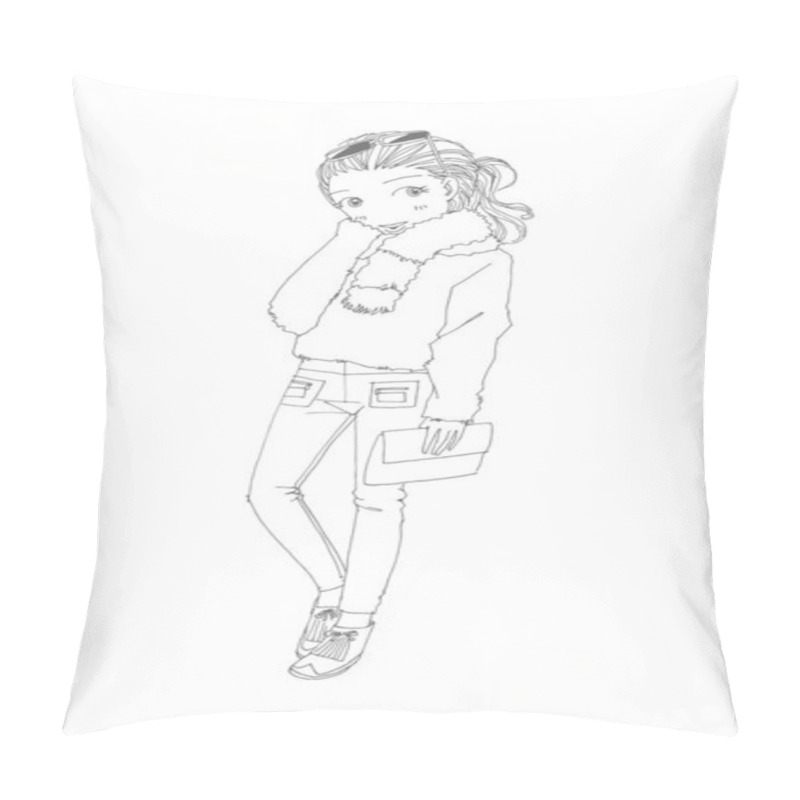 Personality  Beautiful Cute Girls Hand Drawn, Happy Young Girl Teenager Cartoon Doodle Women Isolated On White Background Vector Illustration Pillow Covers