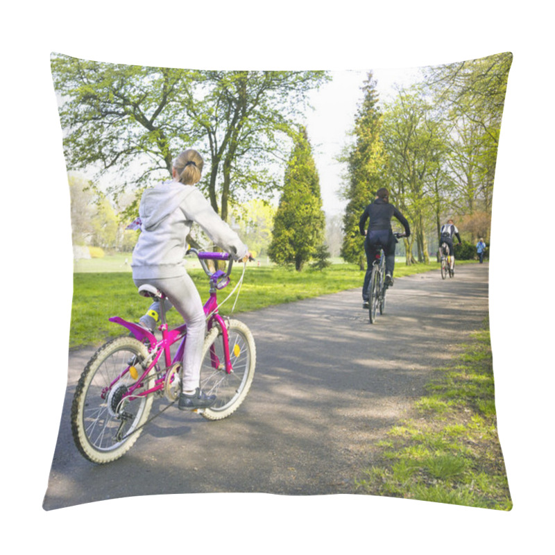 Personality  Girl Riding A Bike In Park Pillow Covers