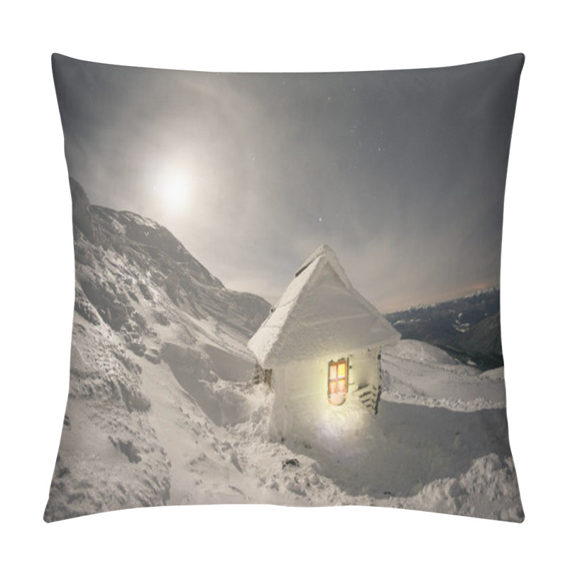 Personality  Iced Shelter In Mountains With Rising Moon Pillow Covers