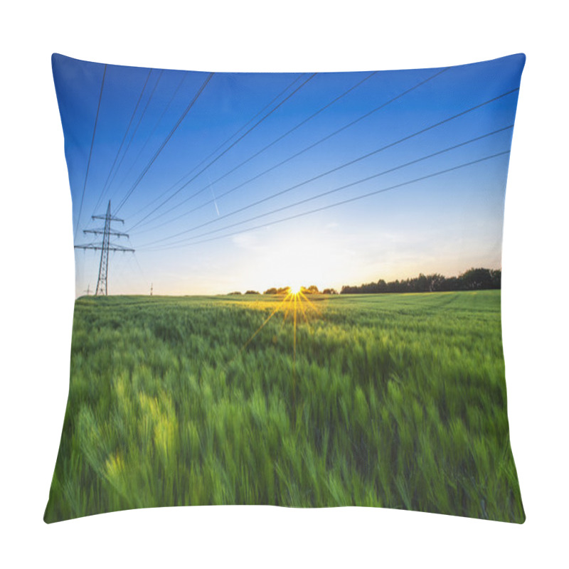 Personality  Cornfield Sunset Power Line Pylon Dusk Farm Landscape Summer Wheat Field Pillow Covers