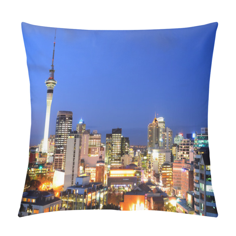 Personality  Aerial View Of Auckland Financial Center Skyline At Dusk Pillow Covers