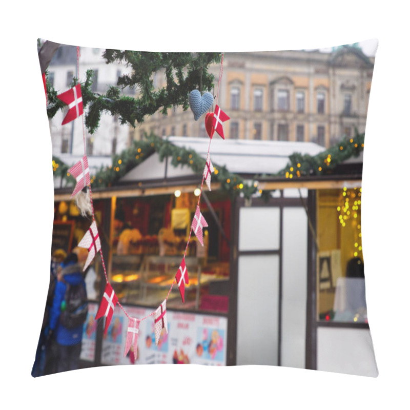 Personality  Danish Small Flags Hanging From As Ornament In A Christmas Market Stall In Copenhagen, Denmark  Pillow Covers