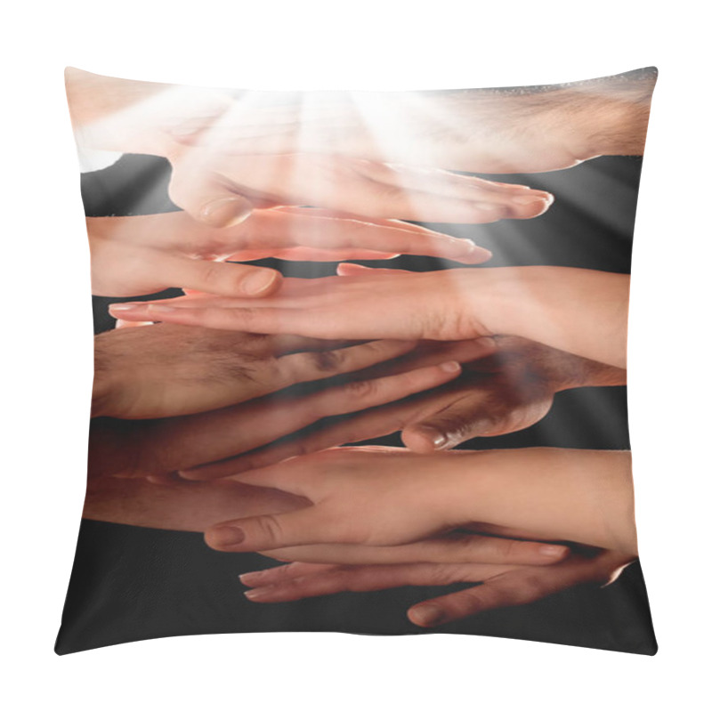 Personality  Close Up Shot Of Hands And Lightbeams Pillow Covers