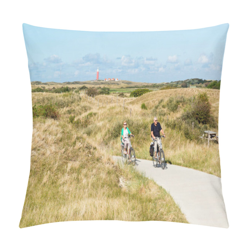 Personality  Seniors Riding Bicycles In Dunes Of Texel, Netherlands Pillow Covers