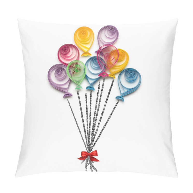 Personality  Happy Birthday. Creative Concept Photo Of Quilling Balloons Made Of Paper On White Background. Pillow Covers