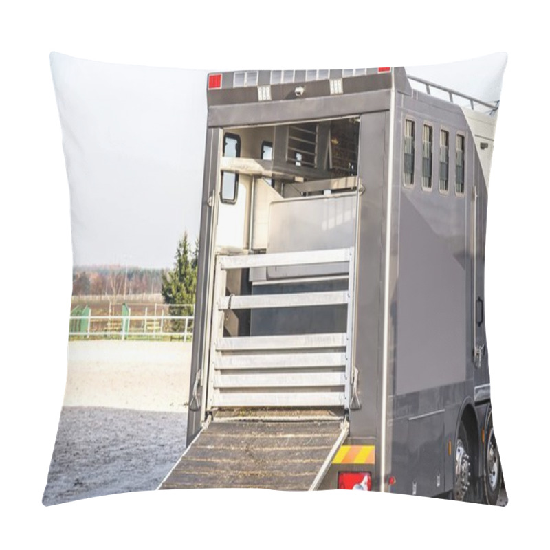 Personality  Horse Vehicle .  Carriage For Horses . Auto Trailer For Transportation Of Horses . Transportation Livestock . Horse Transportation Van , Equestrian Spo Pillow Covers