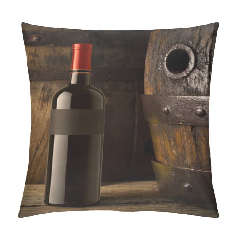 Personality  Still Life With Wine Bottles, Glasses And Oak Barrels. Pillow Covers